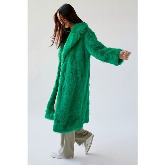 URBAN OUTFITTERS UO Maddie Faux Fur Coat XS Long Overcoat Furry Retro Vintage - Picture 3 of 10